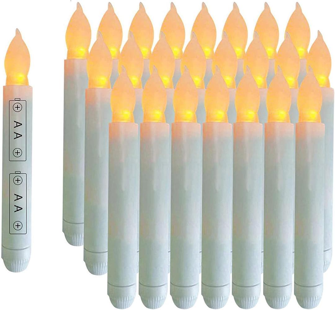 24PCS Floating Candles, 6.5 Inch Flameless LED Taper Candle Lights, Battery Operated Candlesticks for Party Classroom Church Mothers Day Gifts, Warm Yellow, Handheld Thanksgiving Christmas
