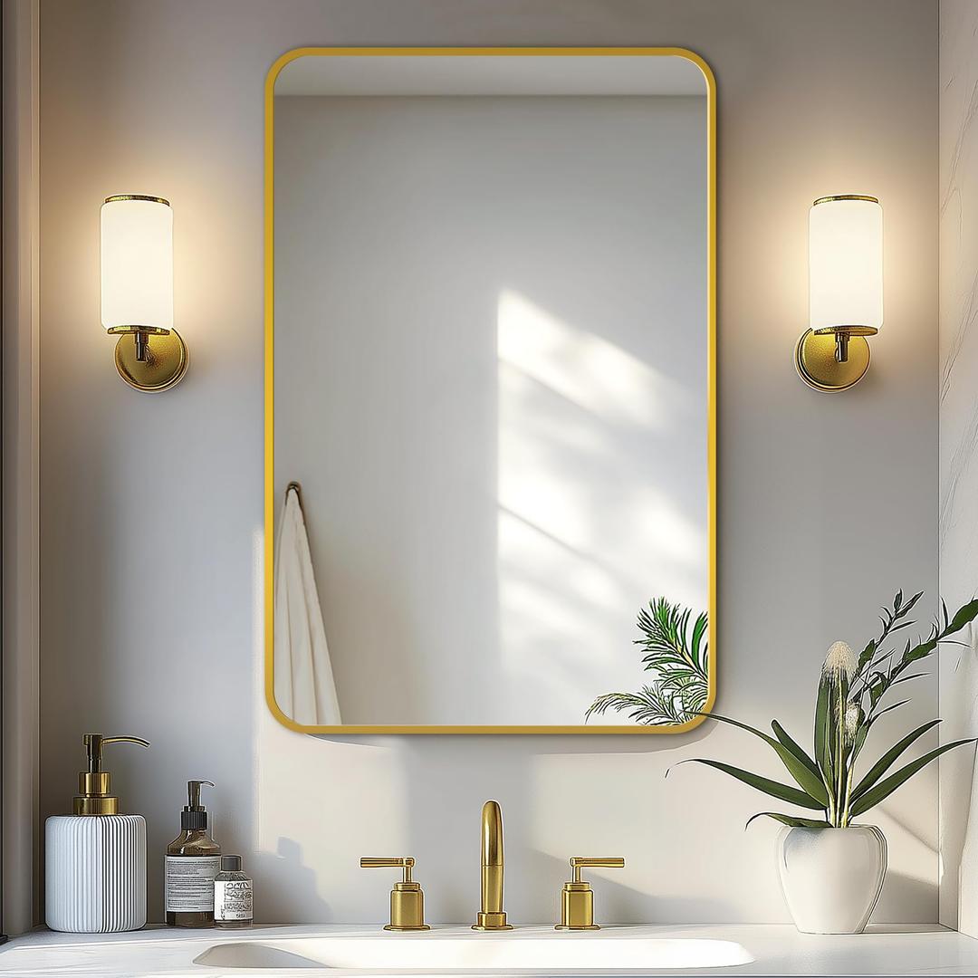 Delma Bathroom Vanity Mirror, Gold Framed Mirror for Over Sink, 30x20