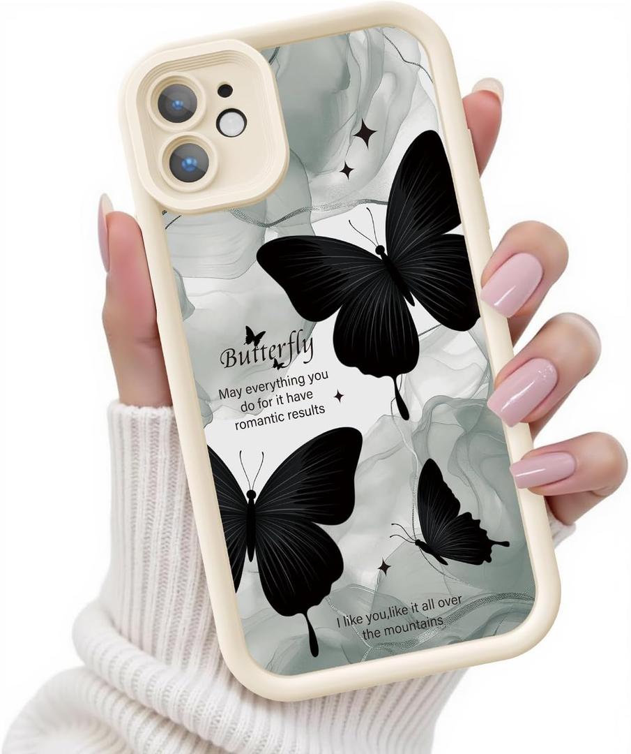 for iPhone 11 Case, Creative Butterfly Pattern Design for Girl Women, Soft Silicone Shockproof Anti-Scratch Protection Phone Cover for iPhone 11 (Ink Butterfly)
