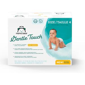 Amazon Brand - Mama Bear Gentle Touch Diapers, Size 4, 148 Count (4 packs of 37)