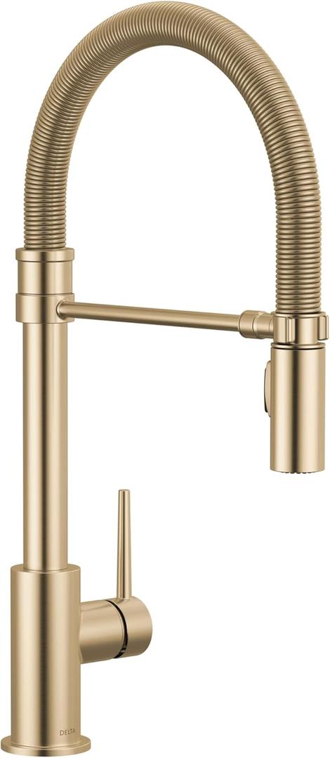 Delta Trinsic Pro Commercial Style Kitchen Faucet, Gold Spring Kitchen Sink Faucet with Pull Down Sprayer, Champagne Bronze 9659-CZ-DST
