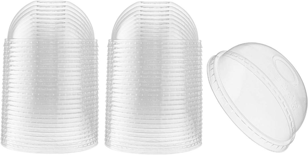 [100 Count] Crystal Clear PET Plastic Dome lids Fits 14, 16, 20, & 24 oz Cups for Iced Coffee, Milkshake, Slurpee, Ice cream, Razzle, Slush, Smoothy, Party's,