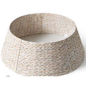 28in Christmas Tree Collar - Woven Hyacinth Tree Collars for Artificial Trees - Rattan Rustic Farmhouse Basket for Tree Base Cover with Cord Cut-Out for 6ft 7.5ft Tree (White)
