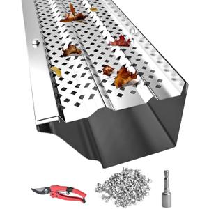 Gutter Guards 6 inch, Aluminum Leaf Filter Rain Gutter Covers with Screws Included, 16 PCS 54FT DIY Gutter Guards Protection for 5-inch and 6-inch Gutters, Fits Any Roof or Gutter Type (Mill Finish)