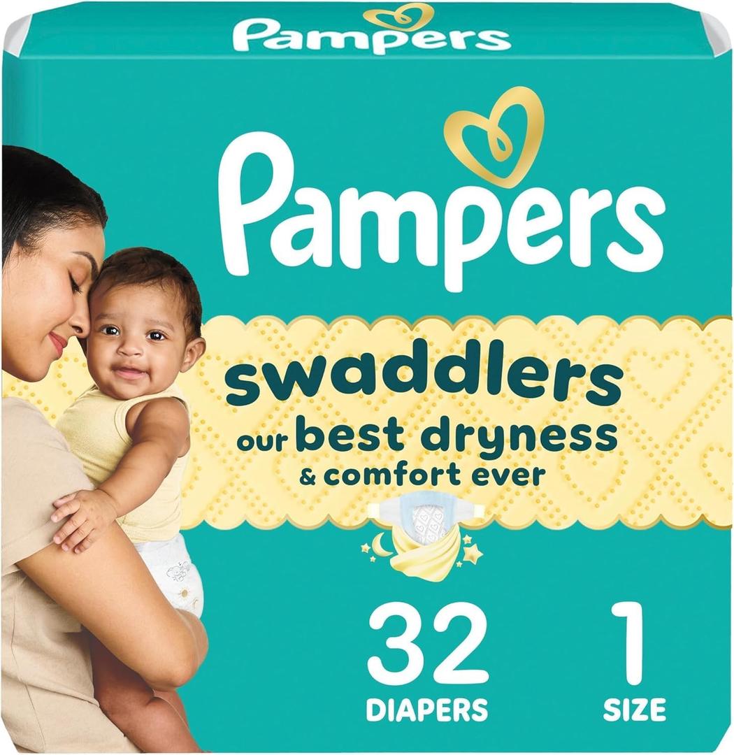Pampers Swaddlers Diapers, Size 1 (8-14 lbs), 32 Count, Absorbent, Keeps Baby Dry and Comfortable, Skin Safe Disposable Baby Diaper
