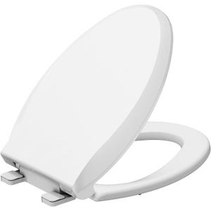 Durable Elongated Toilet Seat with Slow Soft Close - Easy to Install and Clean, Never Loosens - White, Fits Most Elongated Toilets