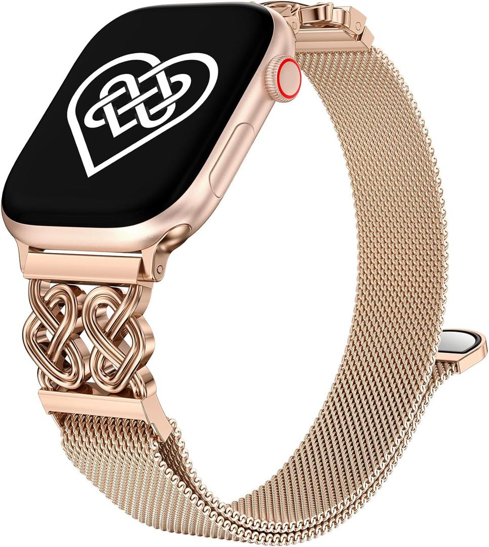 Celtic Knot Metal Band Compatible with Apple Watch Bands for Women 38/40/41/42/44/45/46/49mm Stainless Steel Magnetic Loop Mesh Dressy Strap for iWatch SE Series 10/9/8/7/6/5/4/3/2/1/Ultra(1/2)