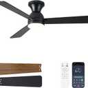 Ceiling Fans with Lights, 48 inch Low Profile Ceiling Fan with Light and Remote Control, Flush Mount, Reversible, 3CCT, Dimmable LED, Noiseless, Black Ceiling Fan for Bedroom, Dining Room