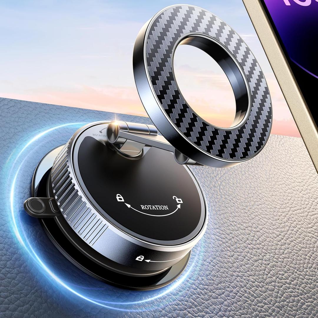 2026 Upgraded Vacuum Magnetic Phone Holder for Car [89LB Vacuum Suction+2400GF Strong Magnetic] 360 Adjustable Car Phone Holder for MagSafe, Dashboard Suction Cup Phone Mount for iPhone 17/16, Black
