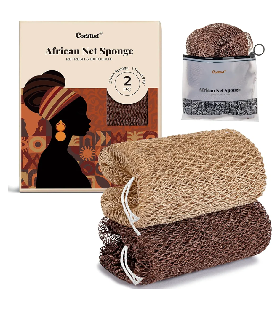 CORATED African Net Sponge Authentic, Shower Loofah Exfoliating Bath Sponge, Body Scrubber for Women and Men Daily Use Body Care, Travel Portable Bath Accessories Gifts for Women