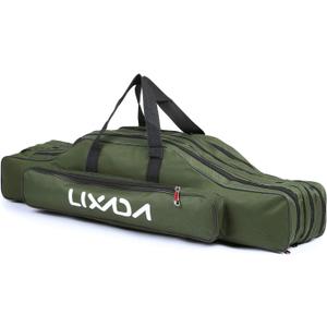 Lixada Fishing Rod Case - 3 Layers Oxford Bag, Portable Folding Carrier for Rods and Reels, Tackle Storage Travel Bag, 90cm/120cm/150cm Optional, Army green