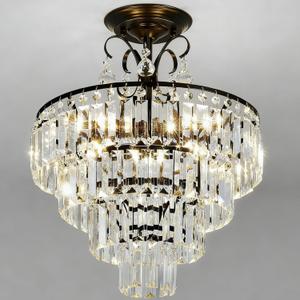 Black Crystal Chandeliers,4 -Lights Modern Crystal Chandelier for Dining Room,4 Tiers Small Chandeliers for Living Room Bedroom Kitchen Entryway E12 Base