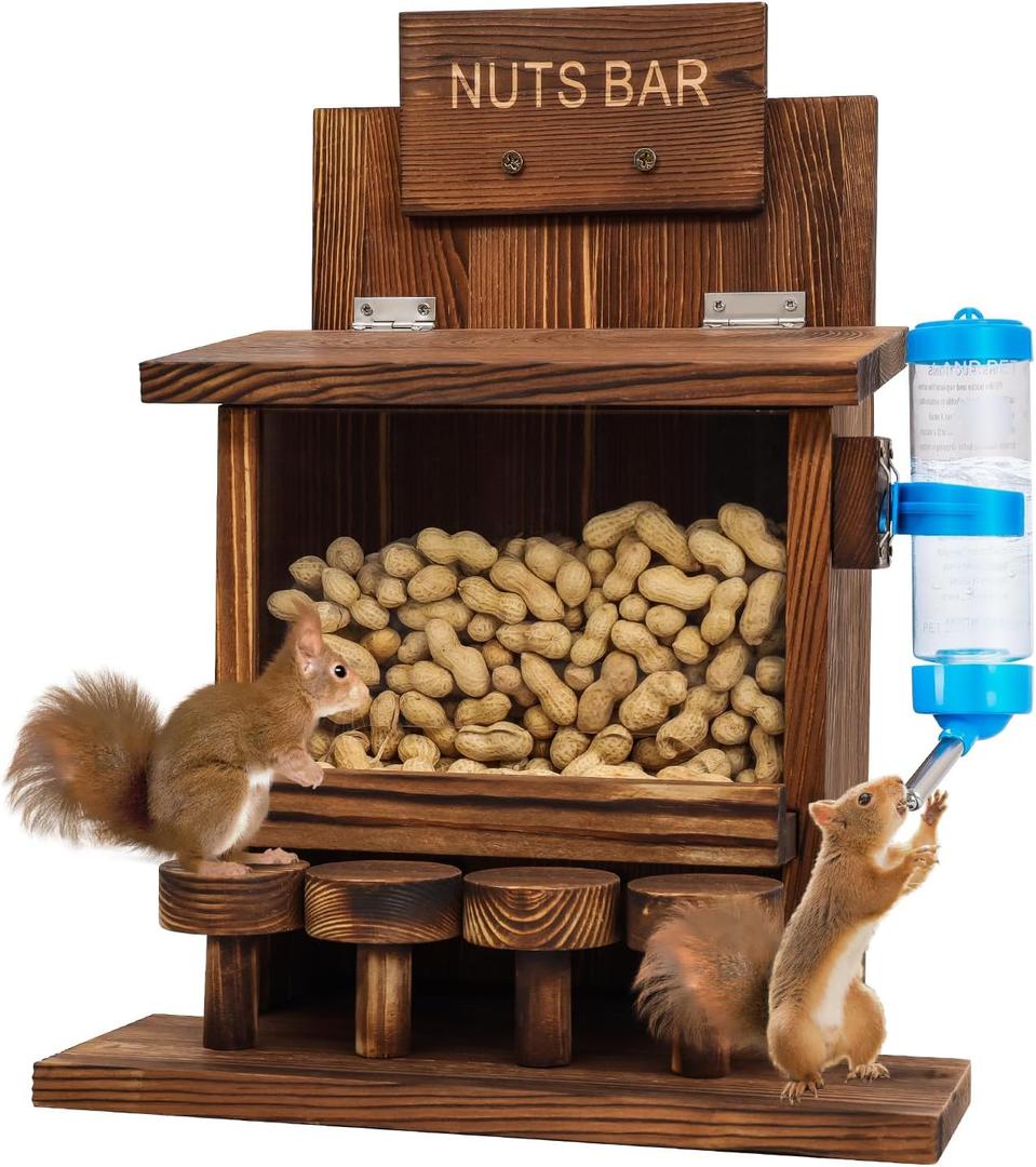 Squirrel Feeders for Outside Tree Wooden Squirrel Picnic Table Feeder for Corn Peanut Hanging Chipmunk House The Nut Bar with Squirrel Water Feeder