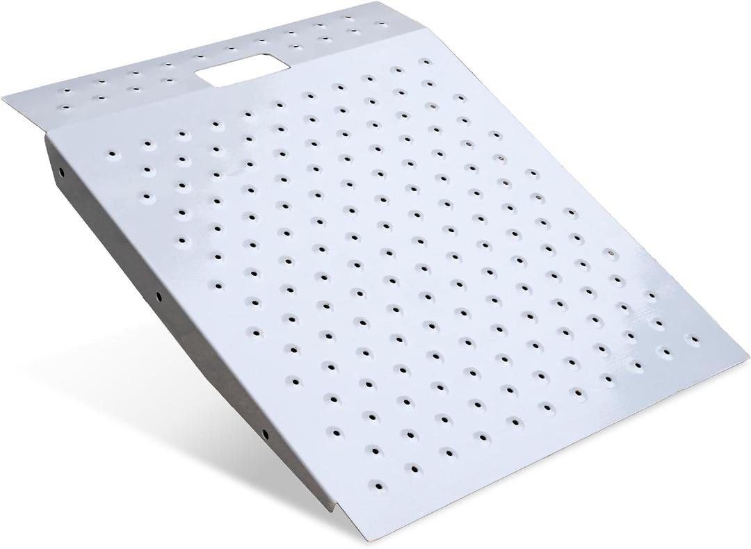 VNN 29" x 24" Shed Ramp for Riding Mower & Lawn Equipment | 750 LB Capacity Anti-Slip Punch Plate Ramp for ATV, Motorcycles, Garages & Barns (1PC, Aluminum)