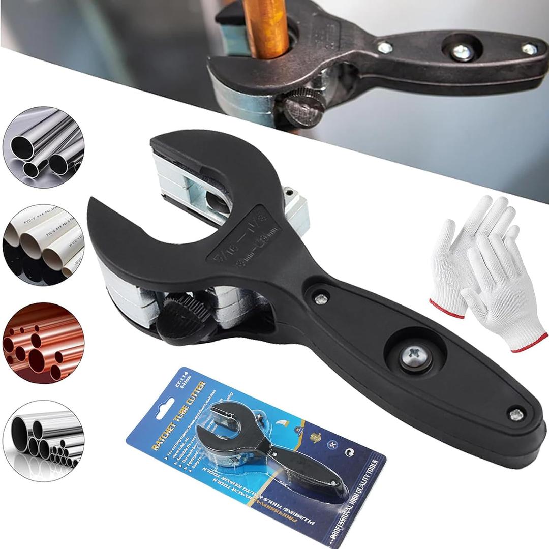 Ratcheting Tubing Cutter, 2025 New Upgrades Copper Pipe Cutter, Tubing Cutter 1/4" To 7/8", 2 in 1 Close Quarters Tube Compact Cutter, Ratcheting Pvc Cutter, Pipe Cutters Plumbing (Black)