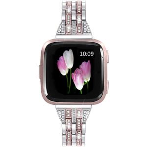 Bands Compatible with Fitbit Versa 2/Versa Lite/Versa, Women Replacement Metal Rhinestone Bling Bracelet Wristband, Silver with Rose Gold