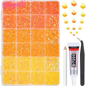 qiipii 2mm-6mm 3 Color Orange AB Series Jelly Resin Rhinestones w B7000 Jewelry Glue for Bedazzling Crafting Flatback Stones Gems Diamonds for Nails Face Eyes Makeup Tumblers Bottles Crafts Clothes