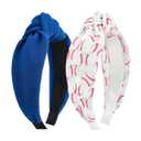2 x Baseball Headbands for Women Girls Knotted Headband Sport Hairband with Baseball Charm Wide Top Knot Headband for Game Day Football Blue Accessories