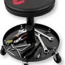 CTR Rolling Mechanic Shop Stool with Magnetic Tool Tray, Heavy Duty Work Stool, Adjustable Garage & Workbench Stool with Wheels, Creeper Seat Shop Chair