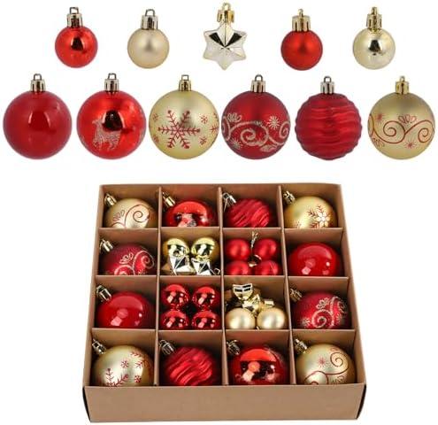 44Pcs Christmas Ball Gold and Red Christmas Ornaments Set for Garden Backyard Holiday Wedding Party Decor with 12 pcs 2.36” Large and 32 pcs 1.18” Mini Christmas Decorations Ornaments Bulk Balls