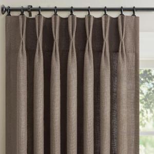 Dark Flax Pinch Pleated Linen Curtains 84 Inch Long 2 Panels for Living Room Bedroom Country Farmhouse Thick Linen Textured Semi Sheer Back Tab Pinch Pleat Hooks Rings Window Curtain Brown Mocha 7 FT