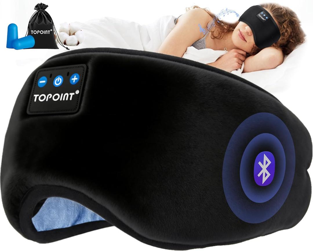 TOPOINT Sleep Mask with Headphones Bluetooth 5.4 Wireless, Sleep Headphones Earphones Earbuds with Microphone HD Speakers Music, Blackout Eye Mask for Sleeping Travel Meditation Men Women Cool Gadgets