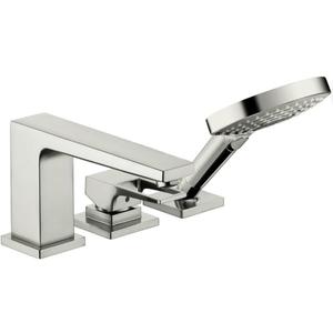 hansgrohe Metropol Modern 1-Handle 13-inch Wide Roman Tub Filler Freestanding Bathtub Faucetand Shower Set in Brushed Nickel, 74554821