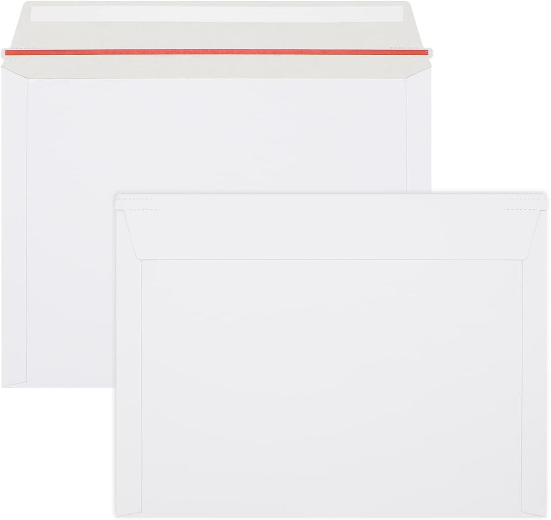 50 Pack Rigid Mailers 9.5x12.5 inch, Self Seal Photo Document Mailers Stay Flat White Cardboard Shipping Envelopes Photography Mailers for Document, Photos, Papers, Files, CD