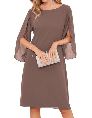 GRACE KARIN Womens Formal Wedding Guest Dress 2026 Chiffon Cocktail Dress Mother of the Bride Dresses Midi Fashion Clothing Khaki 14