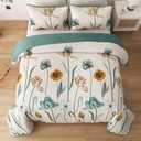 WONGS BEDDING Floral Quilt Set King,Green Yellow Printed Botanical Bedspread Bedding Set with 2 Pillowcase,Spring Summer Lightweight Farmhouse Coverlet Set for All Season (104"x90")