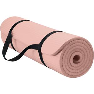 Gaiam Essentials 2/5" Thick (10mm) Yoga & Pilates, Fitness & Exercise Mat with Easy-Cinch Carrier Strap Cusion Support For Fitness and Gym Workouts (French Rose)