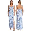 VKIHOC Summer Floral Wedding Guest Maxi Dress Ruffle Sleeve Split Lace Up Formal Long Dresses for Women 2026 (S)