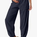 Womens Wide Leg Harem Pants Palazzo Boho Casual Loose Elastic Waist 2025 Travel Vacation Outfits with Pockets, Color: A - Navy, Size M