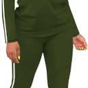 Women's 2 Piece Classic Striped Outfits Full Sleeve Lounge Long Sweatpants Jogger Matching Tracksuits Sports Sets (XX-Large, Green)