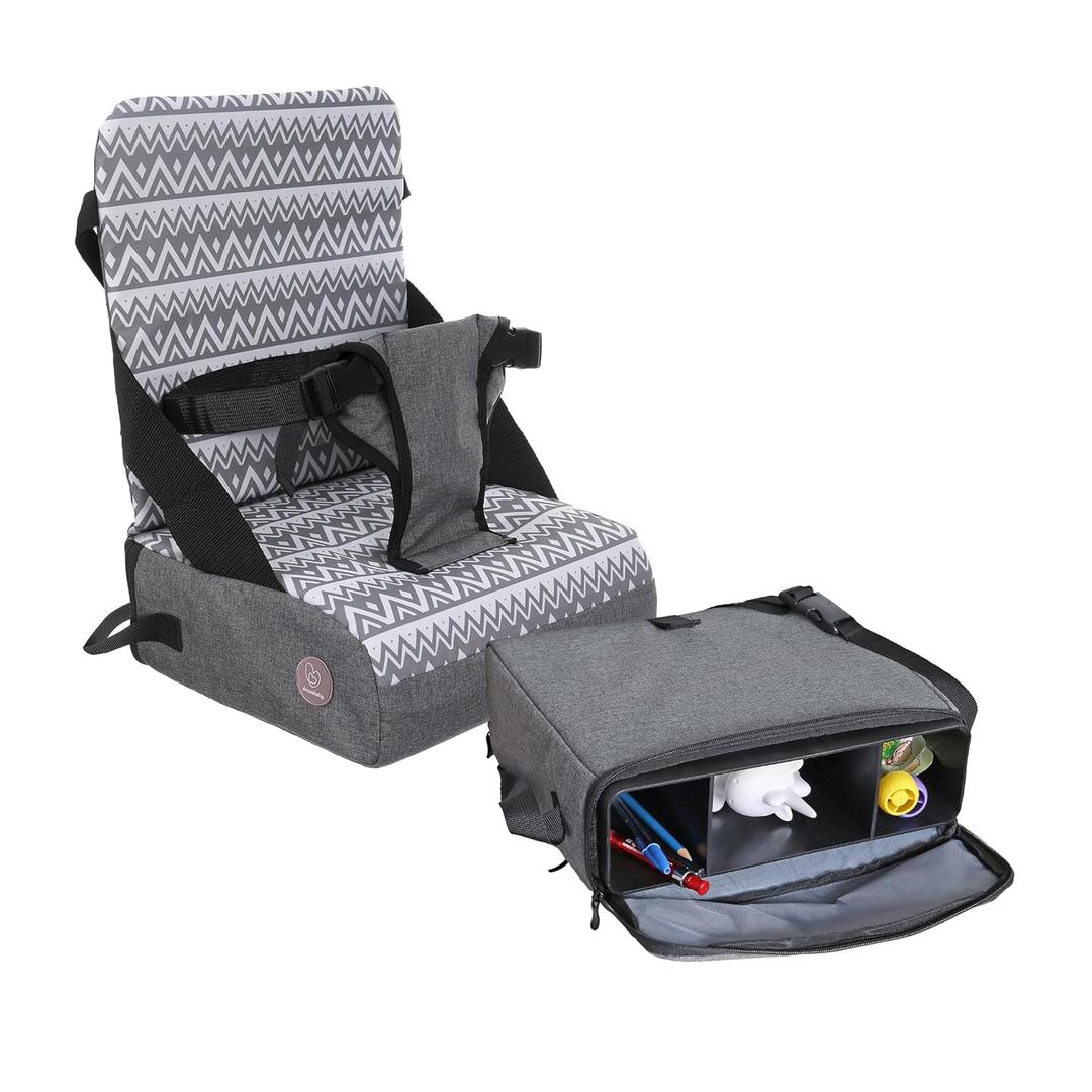 Dreambaby Grab N Go Travel Booster Seat  Portable Toddler High Chair for Dining (6M-5Y) with Storage & Shoulder Strap (Ash)