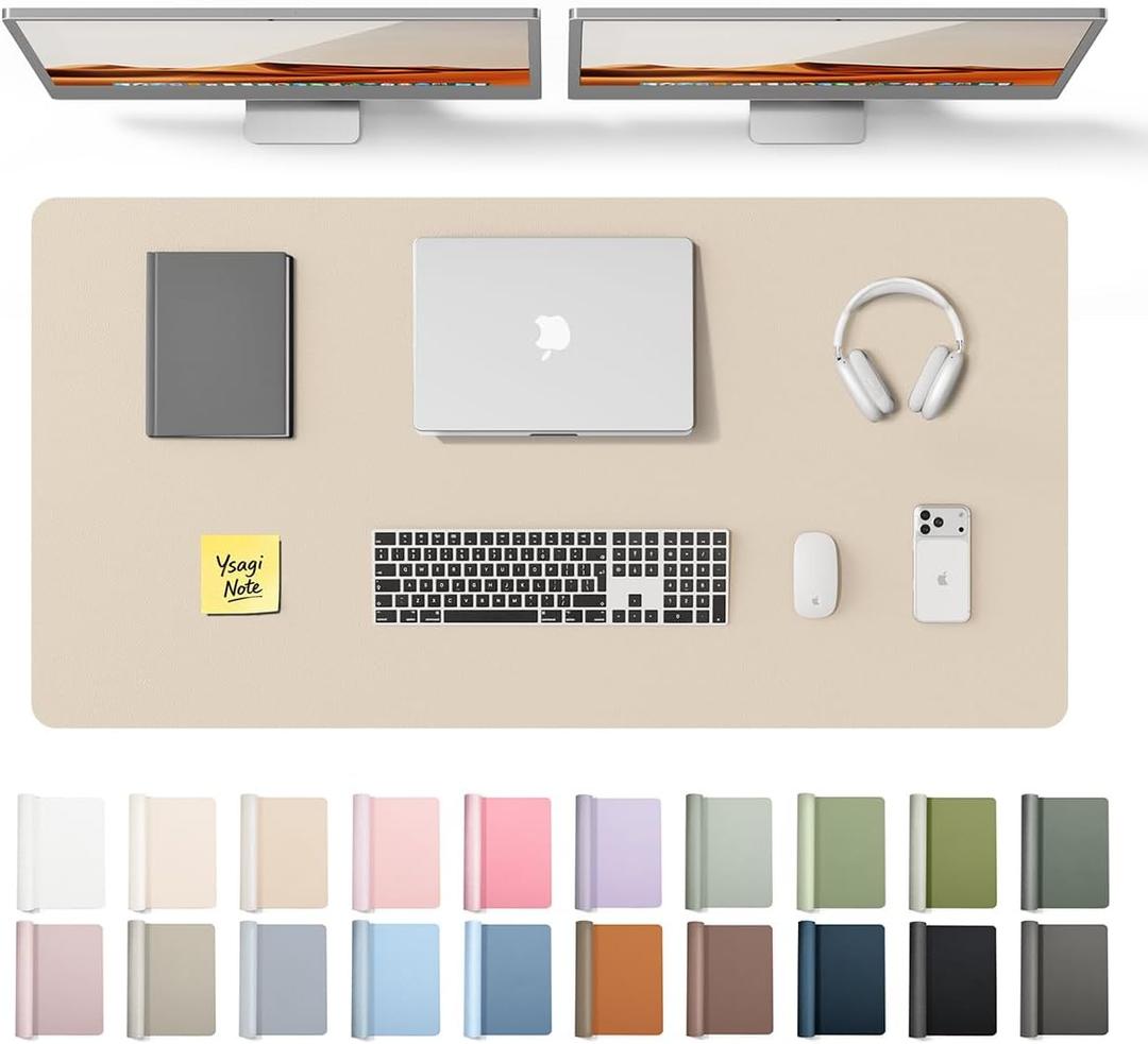 YSAGi Leather Desk Protector, Office Mat, Large Mouse Mat, Non-Slip PU Leather Blotter, Laptop Pad, Waterproof Writing Pad for Office and Home (Eggshell, 47.2" x 23.6")