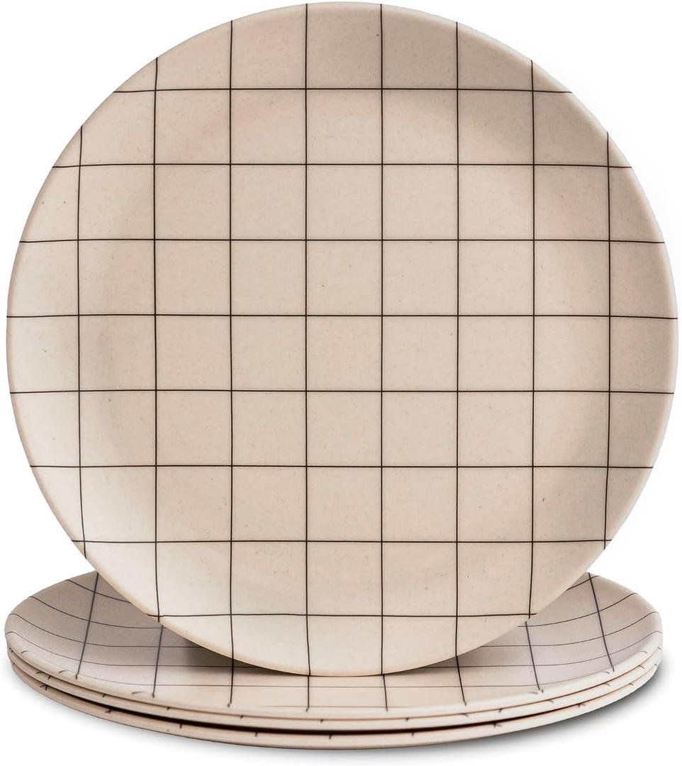 Nook Theory 4 Pack Reusable Bamboo Plates - Non-Toxic Toddler and Kids Plate, Dishwasher Safe, Not Microwavable Dinnerware (Grid 8")