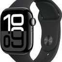 Apple Watch Series 10 [GPS + Cellular, 42mm] - Jet Black Aluminum Case with Black Sport Band, S/M 