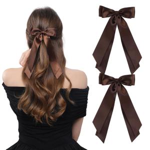 LuSeren 2 PCS Double Layer Hair Bows Brown Hair Ribbon Clips Ponytail Holder Accessories for Women Girls Toddlers Teens Kids