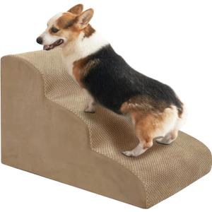 Dog Stairs, High Bed Climbing, Non-Slip Balanced Dog Indoor Step, 3 Steps High Density Foam Dog Ramps, Best for Older Dogs, Cats, Small Pets(Khaki)