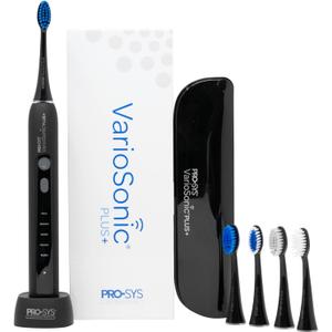 PRO-SYS VarioSonic Plus+ Full Kit Professional Electric Toothbrush, Rechargeable with Pressure Sensor and Timer, Customizable Intensity Powered Toothbrush with Travel Case (Black) (1 Count (Pack of 1))