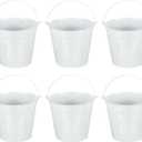PATIKIL 7"x6.4" Small Metal Buckets with Handle, 6 Pcs Mini Galvanized Bucket Colorful Easter Buckets for Crafts Party Favors Decoration, White