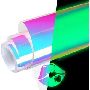 WRAPXPERT Glow in the Dark Permanent Adhesive Vinyl Holographic Iridescent Vinyl Opal White Glow Green for Wrap,Stickers,Decal,Lettering,12" x5ft