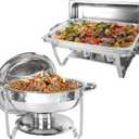 IMACONE Chafing Dish Buffet Set 2 Pack, 8 QT Rectangle & 5QT Round Stainless Steel Chafer for Catering, Chafers and Buffet Warmer Sets w/Food & Water Pan, Lid, Fuel Holder for Event Party Holiday