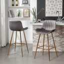 Sidanli Gold Bar Stools Set of 2, 29 Velvet Barstools, Kitchen Chairs for Bar Height with Back and Footrest, Gray