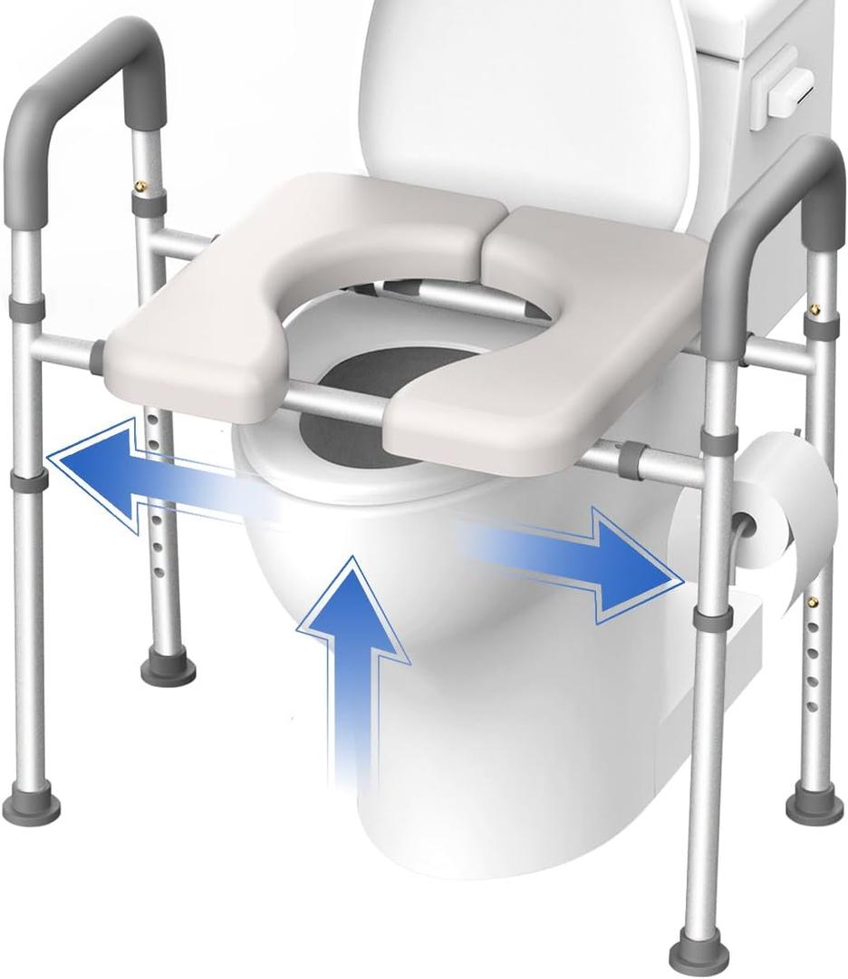 Raised Toilet Seat with Handles - FSA/HSA Eligible Width & Height AdjustableToilet Seat Risers for Seniors, Heavy Duty Handicap Toilet Seat Riser, Fit Any Toilet, Up to 400lbs, Dark Gray