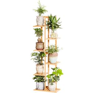 Bamboo 6 Tier 7 Potted Plant Stand Rack Multiple Flower Pot Holder Shelf Indoor Outdoor Planter Display Shelving Unit for Patio Garden Corner Balcony Living Room, Nature 