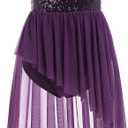 AFAVOM Women's Lyrical Dance Costume Sequin Flower Lyrical Dress Asymmetric Flowy Tulle Skirt Contemporary Dance Costumes (Medium, Purple)