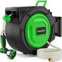 Retractable Garden Hose Reel, 1/2 in x 100 ft Heavy Duty Wall-Mounted Hose Reel with 180 Swivel Bracket, 10-Pattern Nozzle, Automatic Slow Return System, Any Length Lock for outside Watering,Cleaning