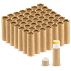 50 Pcs 0.3 oz Paperboard Lip Balm Tube,Empty Kraft Paper Chapstick Tube Holder,Push-Up Style Biodegradable Solid Perfume Lip Gloss Container for Lip Balm,Natural Compostable Container - Brown
